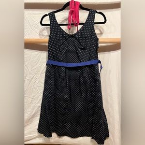 Maternity Dress Black & White Polka Dot with Blue or Pink Ribbon Belt Size L